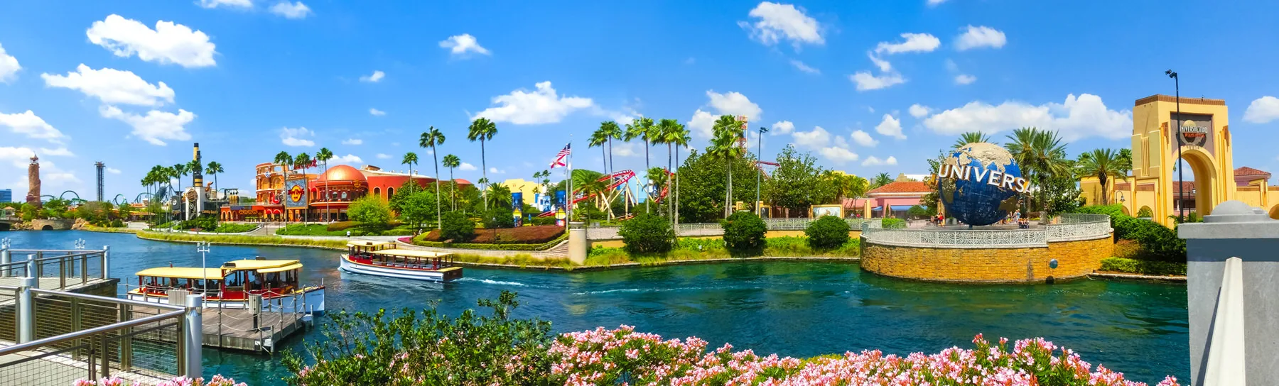 Universal globe and waterfront at Universal Orlando Resort