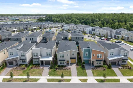 Aerial view of vacation townhomes at Storey Lake Resort
